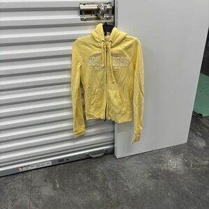 Hollister Pale Pastel Yellow Zip Up Logo Drawstring Hoodie New Port Surf Club XS